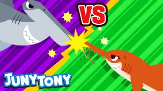 Saw Shark vs. Hammerhead Shark | VS Series for Kids | Shark Song | Kindergarten Song | JunyTony