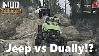 SpinTires MudRunner: Jeep Crawler vs F350 DUALLY!? Multiplayer Mods! with TC and MustangMatt