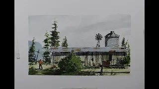 Line and wash old barn and silo,Full tutorial in Real time,beginner lesson.Nil Rocha