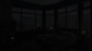 Dark bedroom in a rainstorm - A peaceful place to lie down and listen to rain lulling you to sleep