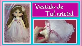 VESTIDO DE COMUNIÓN muñeca Ángela con tul cristal  video -590