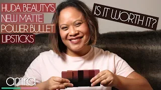 HUDA BEAUTY MATTE POWER BULLET LIPSTICKS I Is it Worth it? REVIEW AND Makeup try on