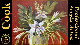 Tropical Flowers White Vase  Acrylic Tutorial for Beginners with Ginger Cook