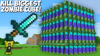 How to KILL BIGGEST ZOMBIE CUBE in Minecraft ? SUPER BIG ZOMBIE BLOCK !