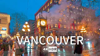 Downtown Vancouver Winter Walk at Dusk， Waterfront & Georgia Street & Gastown | 4K HDR | CANADA 2024