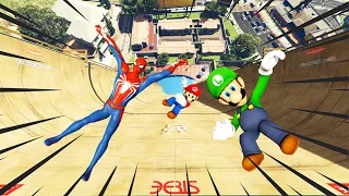 GTA 5 Funny Ragdolls Spiderman vs Super Mario & Luigi Jump/Fails #245 (Euphoria Physics)