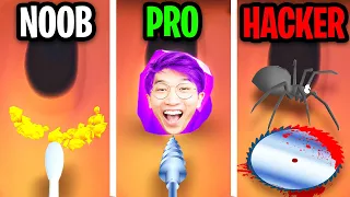 Can We Go NOOB vs PRO vs HACKER In EARWAX CLINIC!? (CRAZY APP GAME!)