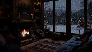 Fall Asleep Fast with Heavy Snow, Cracking Fire Sounds at Night