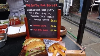 "THE DIRTY MAC BURGER" a street food special by "The Mac Factory" in Camden Lock Market, London.