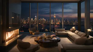 Urban Jazz Escape - Sleek Fireplace Overlooking the New York Skyline