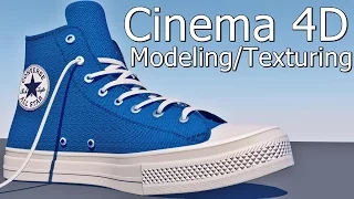 Cinema 4D shoes Modeling / texturing (converse all star chuck taylor 2) + Project File