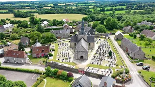 Visite de l'église de Sainte Marguerite de Carrouges, vues extérieur et intérieur réalisés en drone
