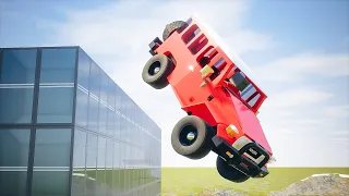 Lego Cars Falls Off Building | Brick Rigs