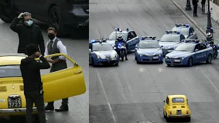 Tom Cruise gets behind the wheel of vintage Fiat 500 to shoot dramatic police stand off scenes M:I-7