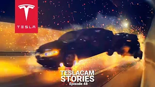 DODGE CHALLENGER RACES A TESLA AND ENDS IN MASSIVE CAR CRASH | TESLACAM STORIES #48