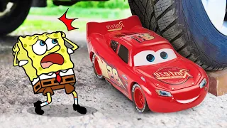 No God, Please Noo Crushing SpongeBob vs Mcqueen Car 🚓 Crushing Crunchy & Soft Things by Car