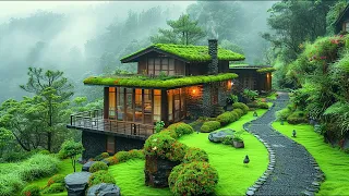 Small Houses In The Deep Forest Covered With Moss🌧Soft Jazz Music Combined with Soothing Rain Sounds