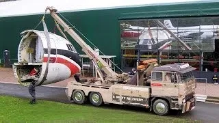 Vickers Vanguard being positioned in Brooklands Museum's Stratosphere Chamber