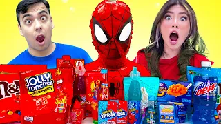 EATING ONLY RED VS BLUE FOOD AT WALMART FOR 24 HOURS| EATING ONLY 1 COLOR OF CANDY BY SWEEDEE