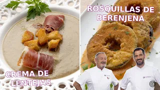 CREMA de LENTEJAS y Rosquillas de BERENJENA FRITAS con salsa de Arguiñano