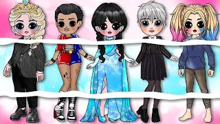 NEW FASHION for Elsa, Harley Quinn & Wednesday family / DIYs Paper Dolls & Crafts