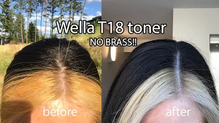 Toning my black bleached brassy hair at home | Wella T18 Toner Review | from yellow to ash blonde