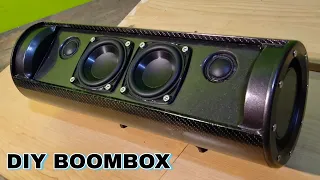 How To Build a Portable Bluetooth Speaker (Powerfull boombox using pvc pipe powerbank feature)