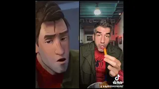 Into the Spiderverse diner scene side by side