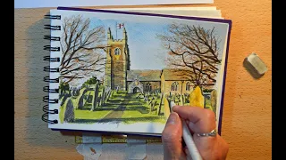 No. 9 Time Lapse Watercolour Sketch "Winter Sun - Church"