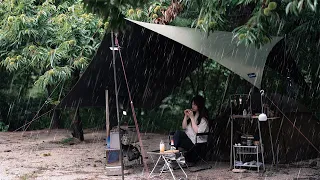 폭우 우중캠핑 | 쏟아지는 폭우 속, 나만의 카페에서 따뜻한 카푸치노 마시며 캠핑하고왔어요 | 화목난로 | 빗소리ASMR