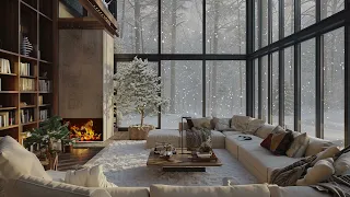 Living Room Ambience with Blizzard | Heavy Snowstorm, Wind Sounds and Crackling Fireplace