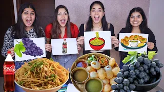 We Only Ate FOOD we could Draw and GUESS with @DingDongGirls | Drawing Competition | Draw And Eat