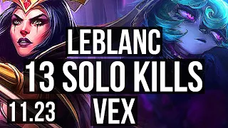 LEBLANC vs VEX (MID) | 19/0/4, 13 solo kills, Legendary | KR Master | 11.23