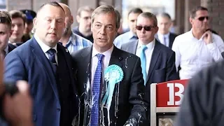 Nigel Farage hit by milkshake in Newcastle