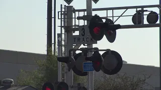 Sacramento Light Rail Trains, Marketplace Ln. Railroad Crossing, Rancho Cordova CA