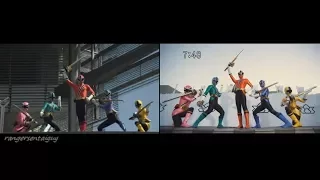 PR Samurai/ Shinkenger and Zords First Appearance Split Screen (PR and Sentai version)