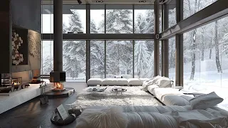 Fireside Harmony | Wind's Whisper & Snowy Day Bliss At Luxury Retreat | Tranquil Ambience | ASMR