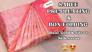 SAREE PRE-PLEATING & BOX FOLDING ✅ IN PURE SILK SAREE WITH MEASUREMENTS💯 #video #saree #trending
