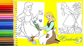 Coloring Disney Princess Cinderella talking to Jaq Gus & Friends - Coloring Book