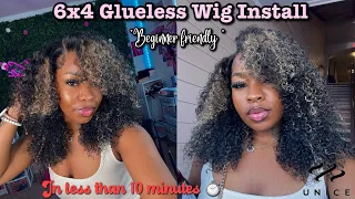 THE BEST BEGINNER FRIENDLY CURLY GLUELESS WIG | WEAR AND GO IN LESS THAN 10 MINUTES FT.UNICE HAIR