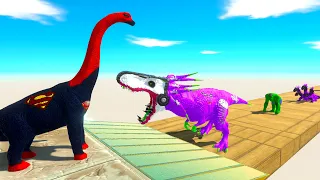 DARK SUPERMAN BRACHIOSAURUS vs JOKER T-REX DEATH FALL - Animal Revolt Battle Simulator