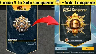 Day 37 - Crown 3 To Solo Conqueror 😱 - Solo Conqueror | Solo Conqueror Rank Push Tips & Tricks