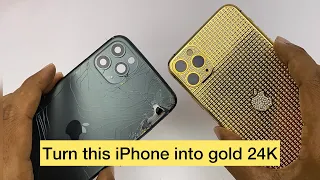 Awesome Restoration iPhone 11 Pro Max Into Gold 24K | Housing Gold 24k With Crystal Diamond