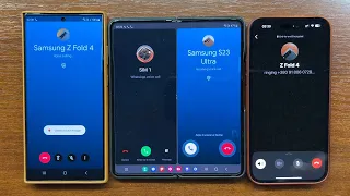 Samsung S23U vs iPhone 14PM WhatsApp & Google Duo Outgoing Call. Z Fold 4 Split Screen Incoming Call