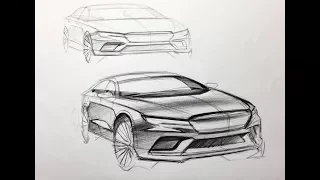 car design sketch on different perspectives (with pencil)