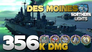 Cruiser Des Moines on map Northern Lights, 356k damage - World of Warships