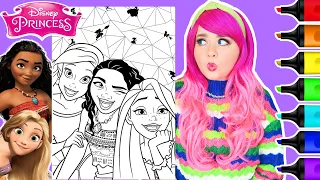 Coloring Ariel, Moana & Rapunzel Disney Princess Coloring Page | Ohuhu Art Markers