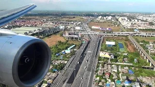 Landing in Bangkok Airport. Boeing 777-200. Thai Airways Flight TG322. Rolls Royce Trent Engine