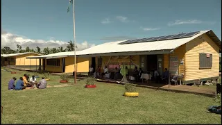 Fiji’s Minister for Finance Hon. Biman Prasad addresses the Lekutu District School community in Bua