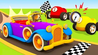 Racing cars at the double loop! The retro car for kids. Helper cars full episodes cartoons for kids.